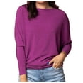 thumbnail image 1 of Women's Long Sleeve Color Block Knitted Crewneck Sweater - Relaxed Fit, Drop Shoulder, Casual Pullover Tops, 1 of 4
