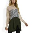 thumbnail image 1 of Women's Long Sleeve Color Block Tunic Top with Leopard Print Detail - Small, Light Beige, 1 of 4