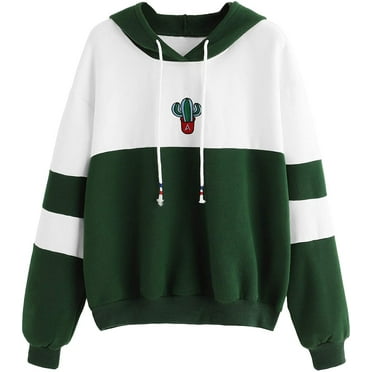 Women‘s Long Sleeve Colorblock Pullover Fleece Hoodie Sweatshirt Top