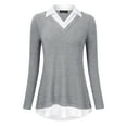 thumbnail image 1 of Women's Long Sleeve Contrast Collared Shirts Patchwork Work Blouse Tunics Tops, 1 of 5