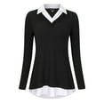 thumbnail image 1 of Women's Long Sleeve Contrast Collared Shirts Patchwork Work Blouse Tunics Tops, 1 of 1
