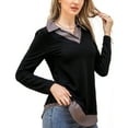 thumbnail image 1 of Women's Long Sleeve Contrast Collared Shirts Patchwork Work Blouse Tunics Tops, 1 of 5