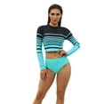 thumbnail image 1 of Women's Long Sleeve Contrast Color Two Piece Rash Guard High Rise Brief Swimwear, 1 of 6