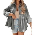 thumbnail image 1 of Women Long Sleeve Corduroy Peplum Shacket Jacket Button Down Babydoll Shirts Oversized Casual Blouses Tops, 1 of 6