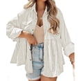 thumbnail image 1 of Women Long Sleeve Corduroy Peplum Shacket Jacket Button Down Babydoll Shirts Oversized Casual Blouses Tops, 1 of 6