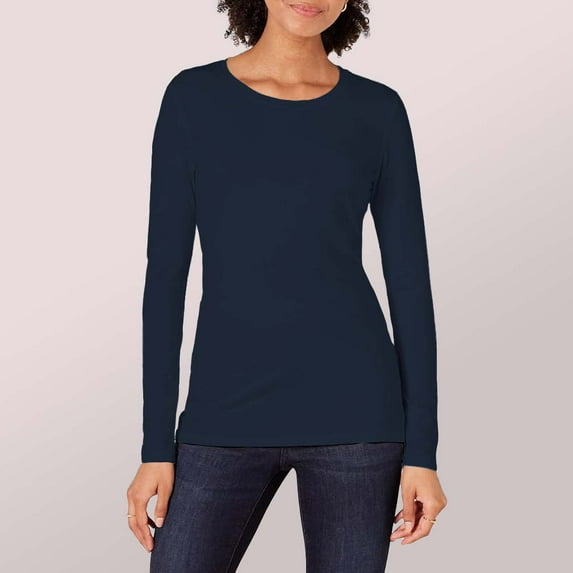 Women's Long Sleeve Cotton T-Shirt, Lightweight Crewneck Tee, Modern Fit