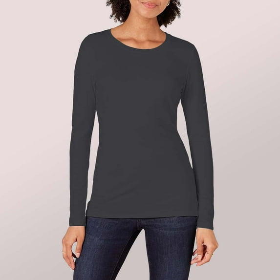 Women's Long Sleeve Cotton T-Shirt, Lightweight Crewneck Tee, Modern Fit