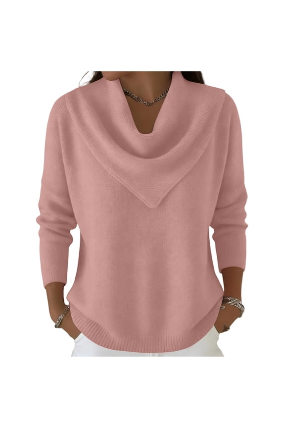 Women’s Long Sleeve Cowl Neck Pullover Sweater Knitwear Loose Fit Soft Lightweight Top for Fall Winter Spring