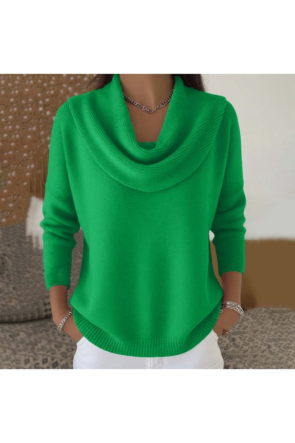 Women's Long Sleeve Cowl Neck Sweater Pullover Turtleneck Casual Loose Sweatshirts Tunic Tops Green S