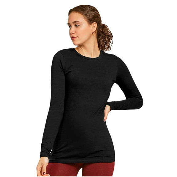 Women's Long Sleeve Crew Neck Fit T-Shirt, Black M, 1 Pack