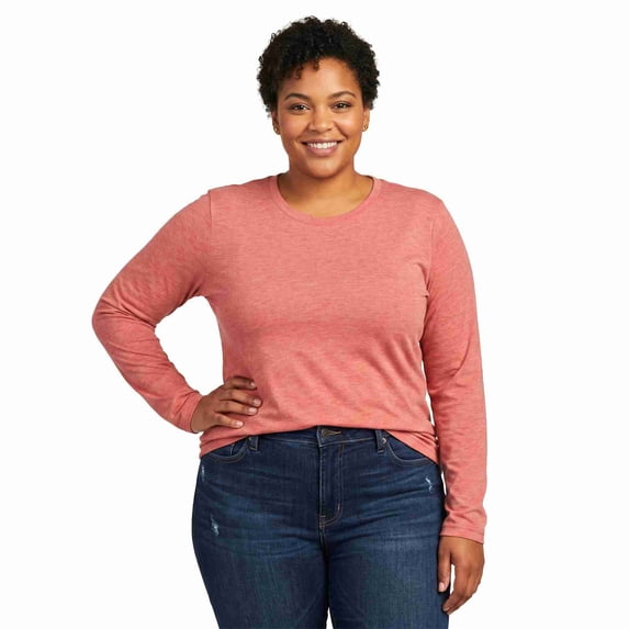 COUVER Women's Long Sleeve Crew Neck Classic Fit T-Shirt Heather Red 3X-Large