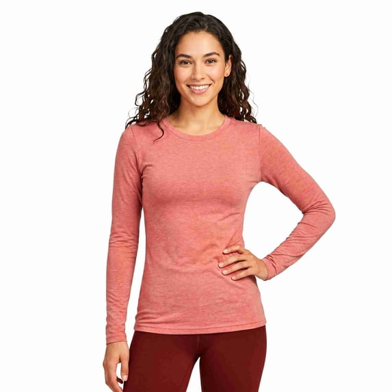 COUVER Women's Long Sleeve Crew Neck Classic Fit T-Shirt Heather Red Small