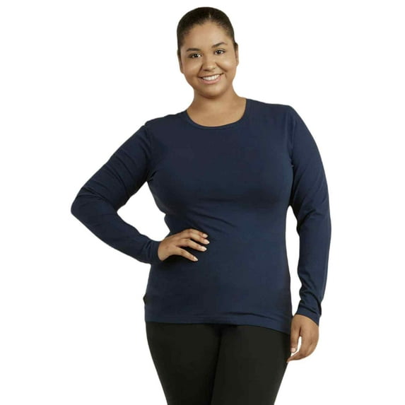 Women's Long Sleeve Crew Neck Fit T-Shirt, Navy, 3XL, 1 Pack