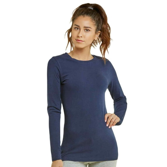 Women's Long Sleeve Crew Neck Fit T-Shirt, Navy M, 1 Pack
