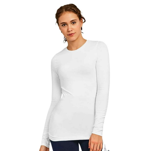 Women's Long Sleeve Crew Neck Fit T-Shirt, White S, 1 Pack
