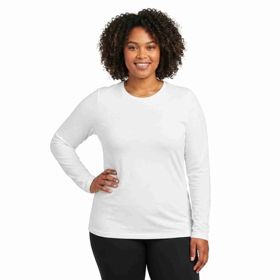 COUVER Women's Long Sleeve Crew Neck Classic Fit T-Shirt White X-Large