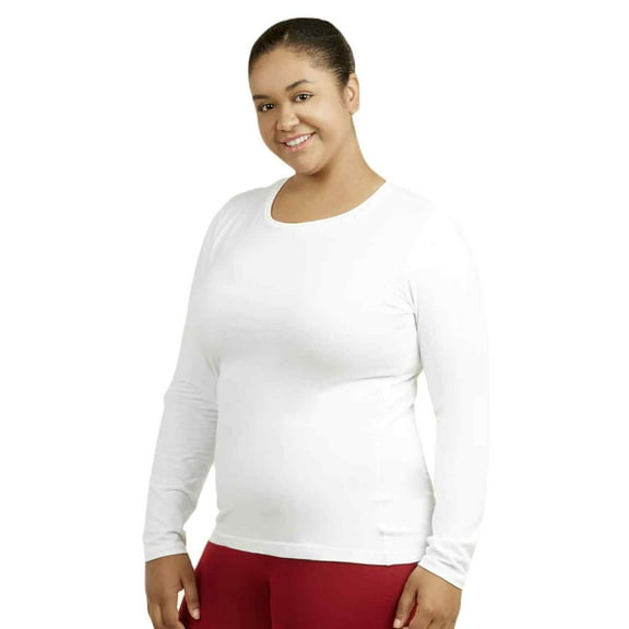 Women's Long Sleeve Crew Neck Fit T-Shirt, White, XL, 1 Pack