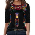 thumbnail image 1 of Women's Long Sleeve Crew Neck Floral Embroidered Blouse Mexican T-Shirts Casual Loose Tops Mexico Summer Shirt, 1 of 6