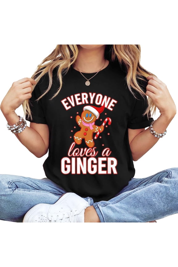 Women's Long Sleeve Crew Neck Graphic T-Shirt - "Everyone Loves A Ginger" Gingerbread Christmas Casual Top
