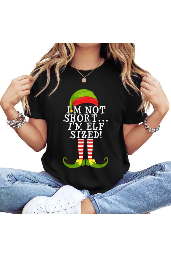 Women's Long Sleeve Crew Neck "I'm Elf Sized" Humorous Graphic T-Shirt - Festive Christmas Holiday Tee