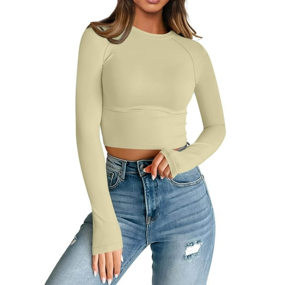 Women's Long-Sleeve Crew-Neck T-Shirt Classic-Fit Shirt Soft Breathable Casual Raglan Tee Basic Tops