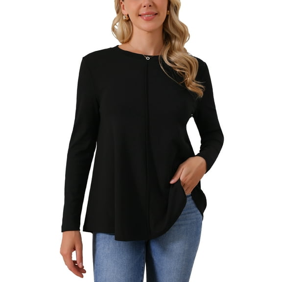 INSPIRE CHIC Women's Long Sleeve Crew Neck T-Shirt Comfortable Stylish Top Daily Causal Wear L Black