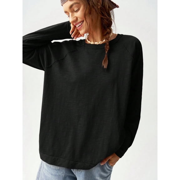 Women's Long Sleeve Crew Neck Top Raglan Sleeve Knit Pullover Loose Fit for Work and Daily Wear