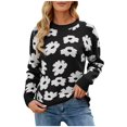thumbnail image 1 of Women's Long Sleeve Crewneck Knit Sweater Printed Casual Loose Fit Fall Winter Pullover Jumper Sweaters Tops, 1 of 8