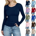 thumbnail image 1 of Women's Long Sleeve Crewneck Shirts Spring Ribbed Knit Sweater Slim Fitted Casual Basic Tee Tops Fashion Clothes Light Blue S, 1 of 8