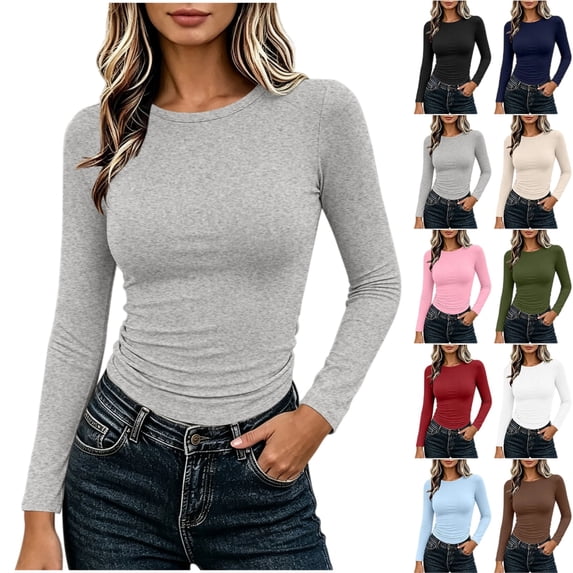 Women's Long Sleeve Crewneck Slim Fit Basic Tee Casual Solid Stretch T-Shirt Daily Wear Layering Top