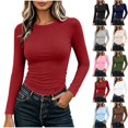 thumbnail image 1 of Women's Long Sleeve Crewneck Slim Fit Basic Tee Casual Solid Stretch T-Shirt Daily Wear Layering Top, 1 of 1