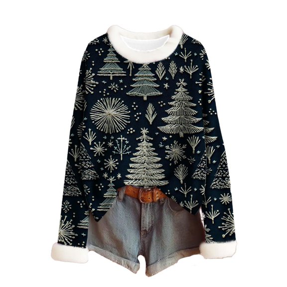 Women's Long Sleeve Crewneck Snowflake Print Sweatshirt Dressy Casual Tunic Heart Print Top Daily Winter