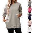 thumbnail image 1 of Women's Long Sleeve Crewneck Sweatshirt Top Blouse Solid Color Loose Fit Casual Tunic Soft Fashion Essential for Daily Wear Loungewear Travel Outfits Gift | CSEONE,Beige L, 1 of 9