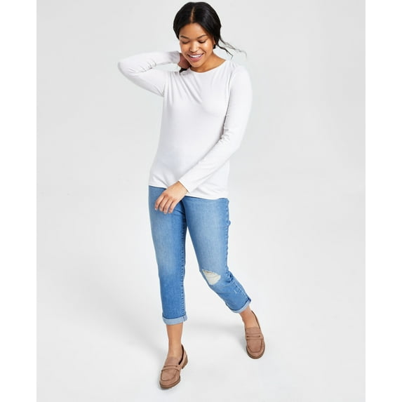 Women's Long-Sleeve Crewneck T-Shirt Pebble Hthr M