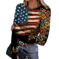 thumbnail image 1 of Women’s Long Sleeve Crewneck Top with Flag and Floral Print Casual Pullover Soft Lightweight Knit Sweater for Daily Wear Black 2XL, 1 of 5