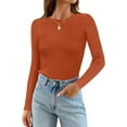 thumbnail image 1 of Women's Long Sleeve Crewneck Tops 2024 Spring Fall Clothes Ribbed Knit Sweater Slim Fitted Casual Basic Tee Shirts, 1 of 4