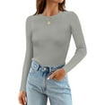 thumbnail image 1 of Women's Long Sleeve Crewneck Tops 2024 Spring Fall Clothes Ribbed Knit Sweater Slim Fitted Casual Basic Tee Shirts, 1 of 4