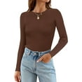 thumbnail image 1 of Women's Long Sleeve Crewneck Tops 2024 Spring Fall Clothes Ribbed Knit Sweater Slim Fitted Casual Basic Tee Shirts, 1 of 4