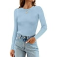 thumbnail image 1 of Women's Long Sleeve Crewneck Tops 2024 Spring Fall Clothes Ribbed Knit Sweater Slim Fitted Casual Basic Tee Shirts, 1 of 4