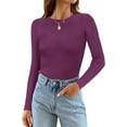 thumbnail image 1 of Women's Long Sleeve Crewneck Tops 2024 Spring Fall Clothes Ribbed Knit Sweater Slim Fitted Casual Basic Tee Shirts, 1 of 4
