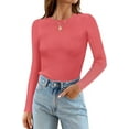 thumbnail image 1 of Women's Long Sleeve Crewneck Tops 2024 Spring Fall Clothes Ribbed Knit Sweater Slim Fitted Casual Basic Tee Shirts, 1 of 4