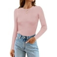 thumbnail image 1 of Women's Long Sleeve Crewneck Tops 2024 Spring Fall Clothes Ribbed Knit Sweater Slim Fitted Casual Basic Tee Shirts, 1 of 4