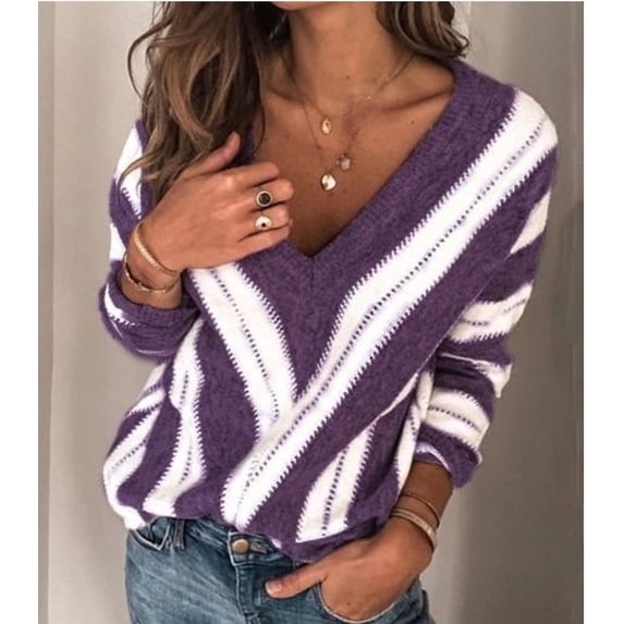 Women's Long Sleeve Criss Cross V Neck Knitted Sweater Backless Loose Jumper Sweaters