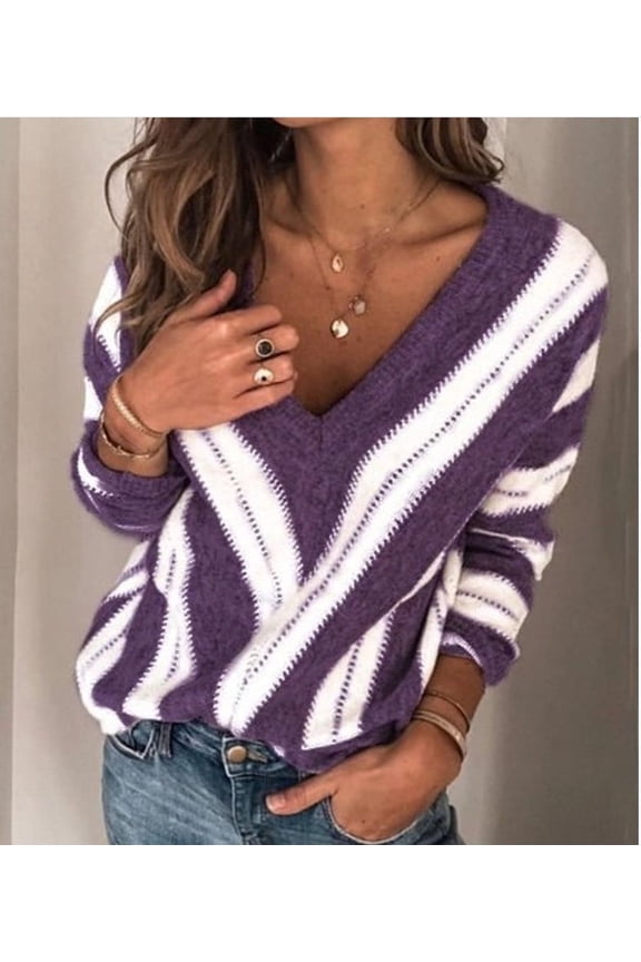 Women's Long Sleeve Criss Cross V Neck Knitted Sweater Backless Loose Jumper Sweaters
