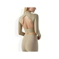 thumbnail image 1 of Women's Long Sleeve Crop Top with Open Back and High Neck - Medium, Khaki, 1 of 7