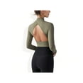 thumbnail image 1 of Women's Long Sleeve Crop Top with Open Back and High Neck - Medium, Olive Green, 1 of 7
