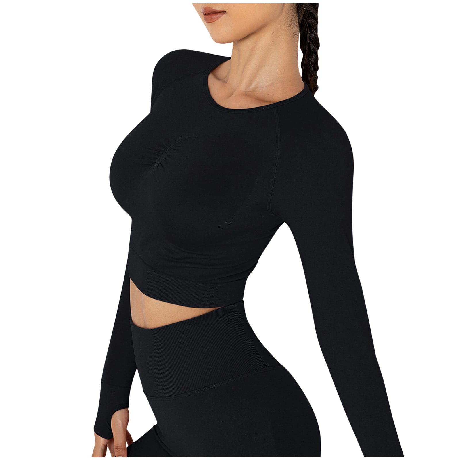CRZ YOGA Long Sleeve Crop Tops for Women Workout Cropped Top Yoga Slim Fit  Athletic Gym Shirts with Thumb Hole Black XX-Small : Clothing, Shoes &  Jewelry 