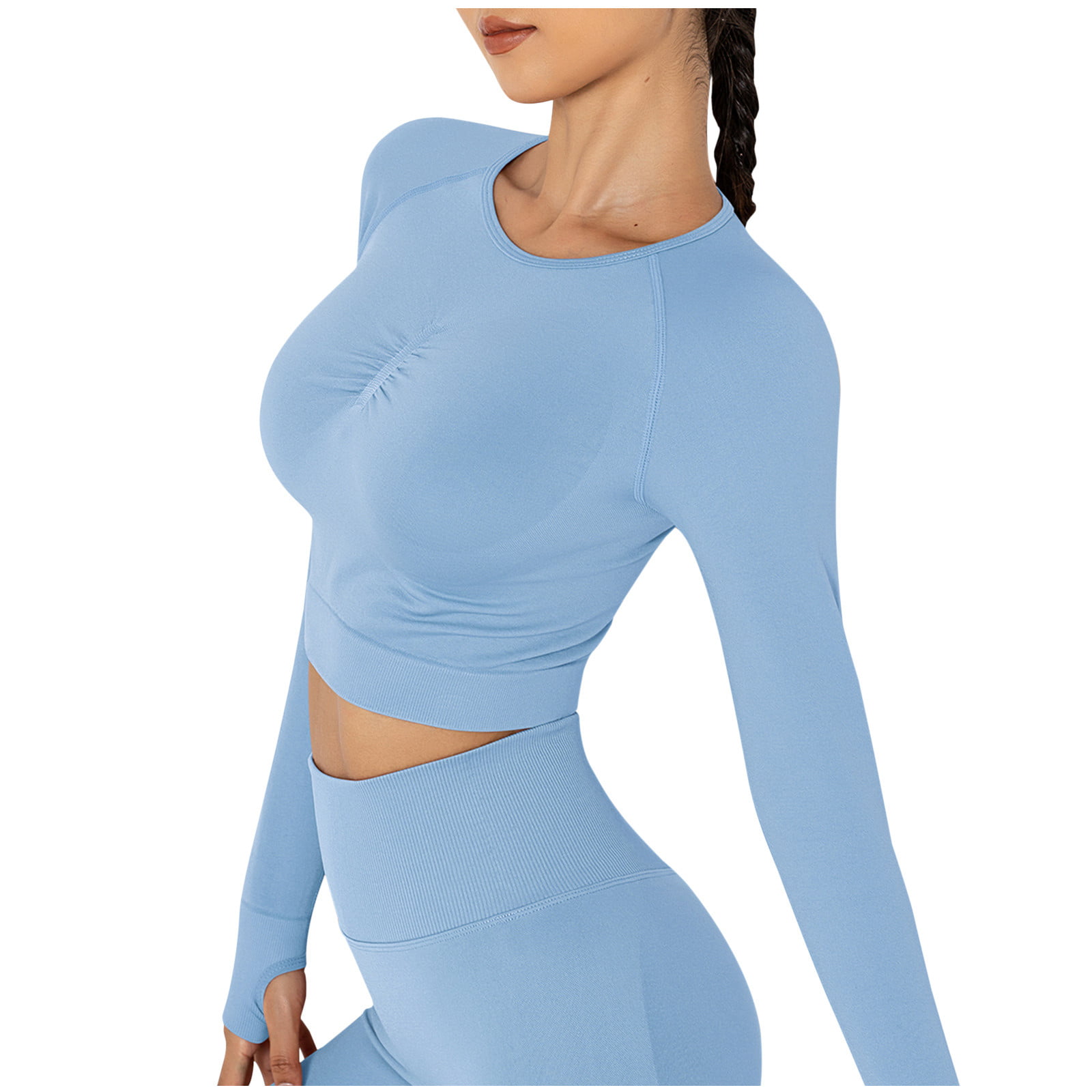 Womens Halter Tops with Built in Bra under 15 Women'S Long Sleeve Round  Neck Crop Top Tee Shirt Basic Solid Tight Slim Fit Cropped Shirt Workout  Yoga Workout Tops for Women Built in Sports Bra Long 