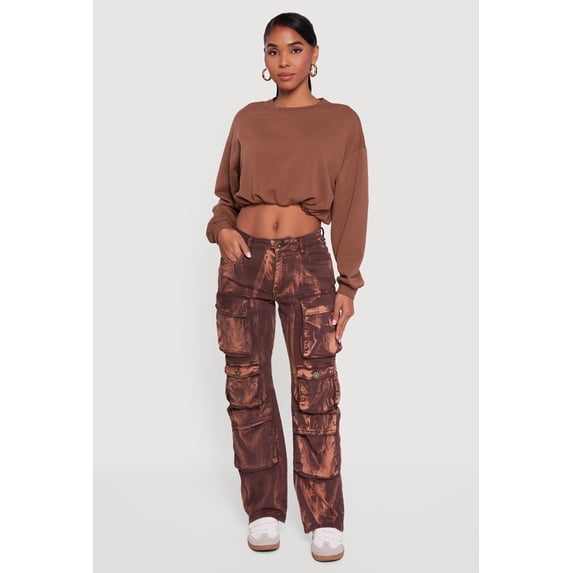 Women's Long Sleeve Cropped Bubble Hem Sweatshirt