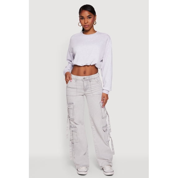 Women's Long Sleeve Cropped Bubble Hem Sweatshirt